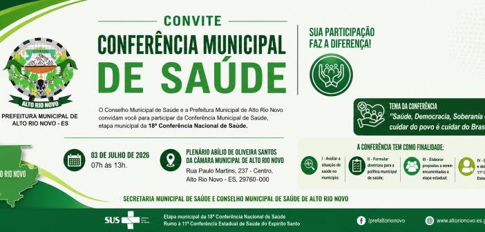 Prefeitura de Alto Rio Novo convida a população para a Conferência Municipal de Saúde